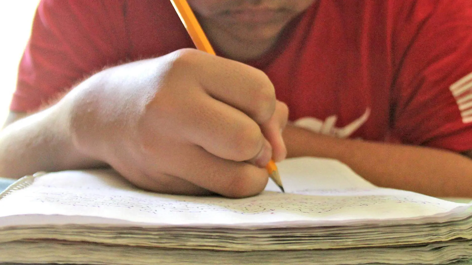 niño estudiante escribiendo